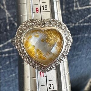 Judith Ripka Sterling Silver and Gold Fleck Heart Ring